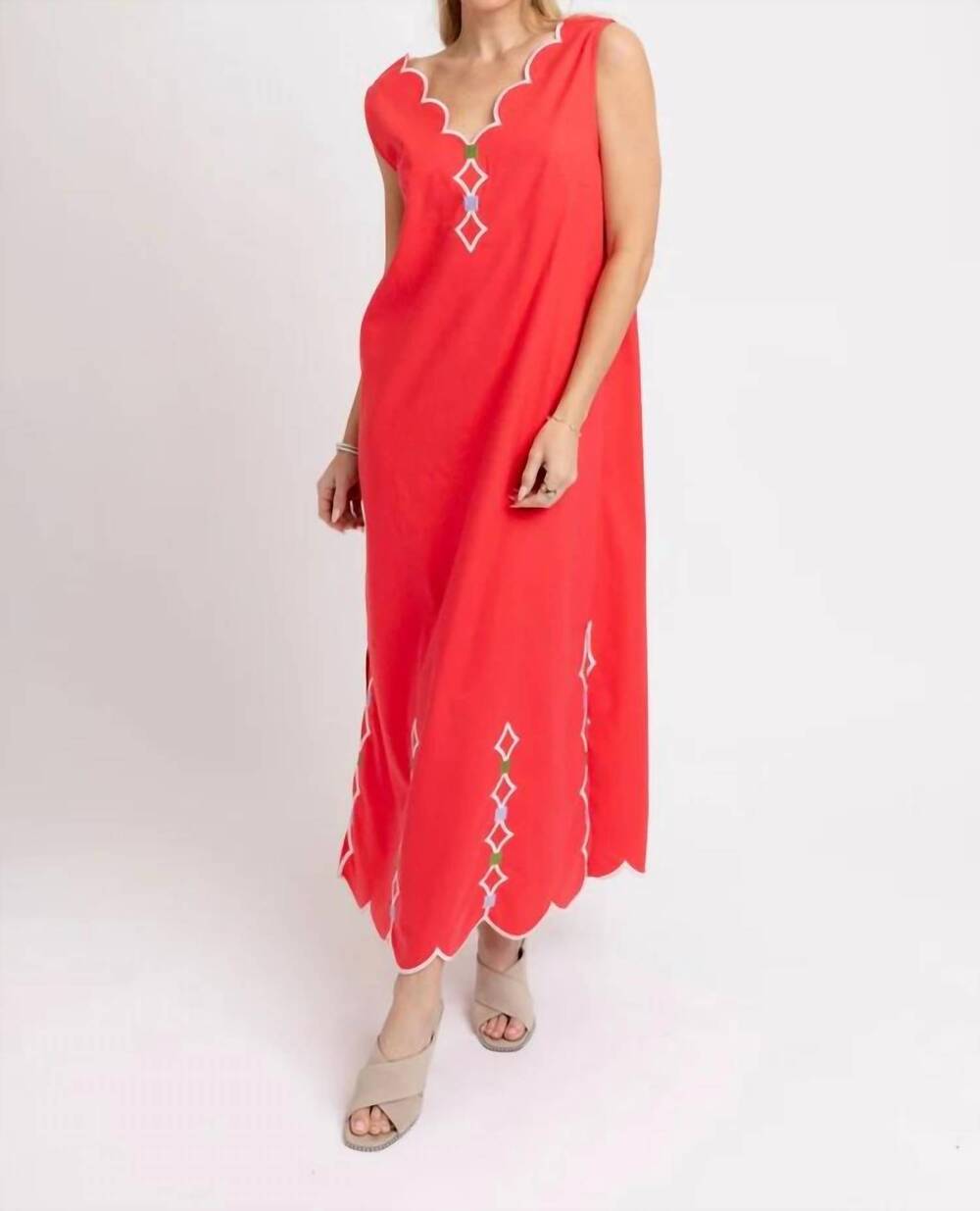 NEW KARLIE scallop midi dress in coral